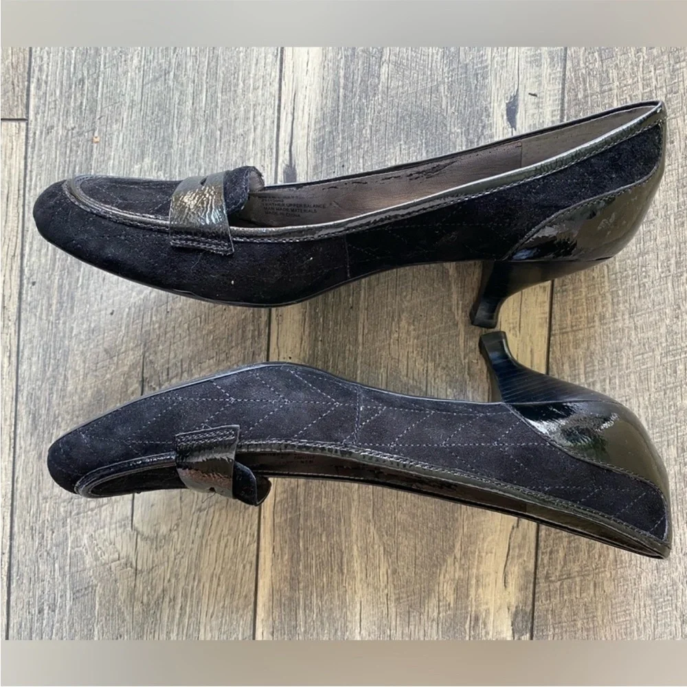 NWT Franco Sarto Kitten Heels Black Suede Penny Loafer Pumps Size 10.5 N Narrow